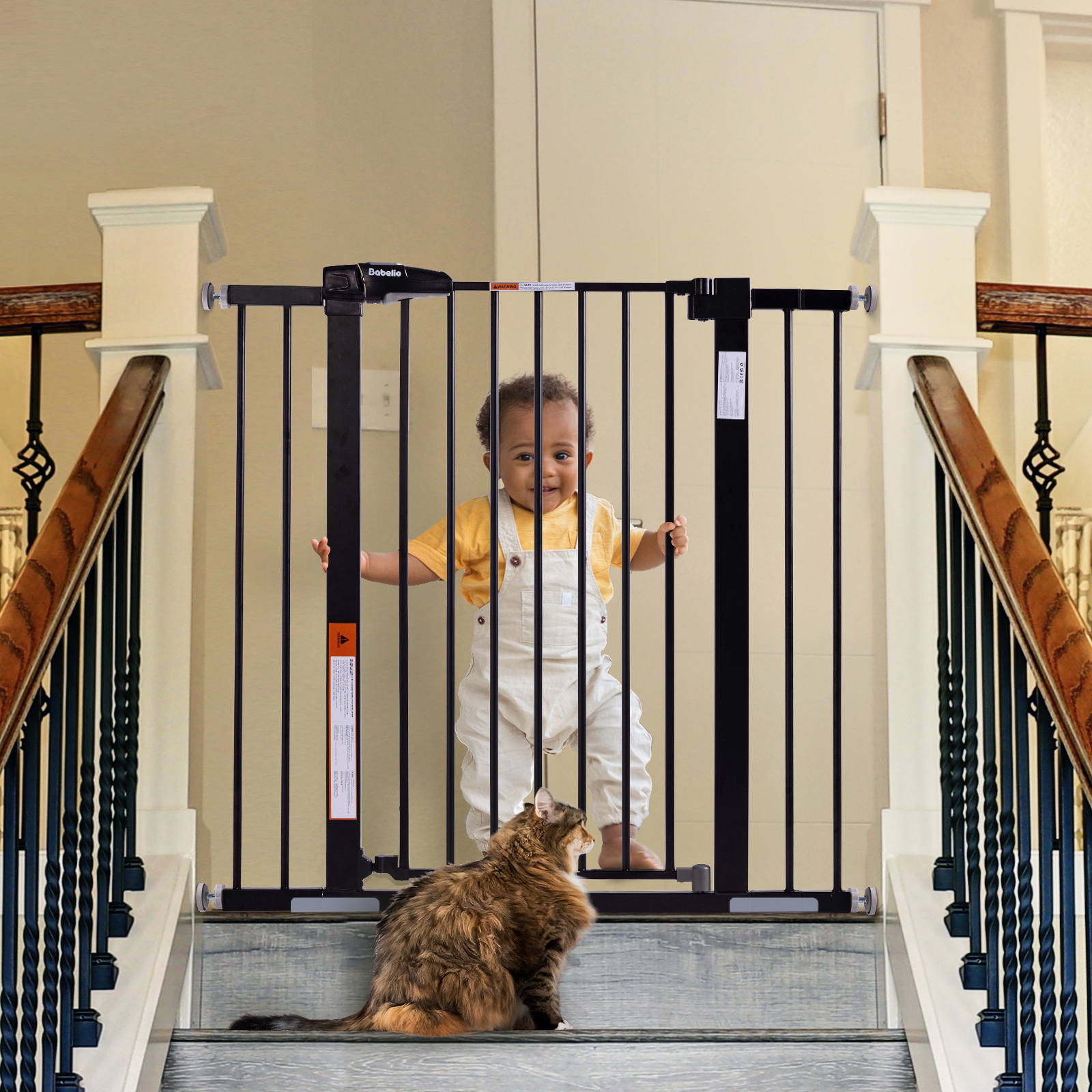 Babelio 36" High Adjustable Metal Baby/Pet Gate – 26-40" Wide, Auto-Close, Easy Install, Safe for Home Use