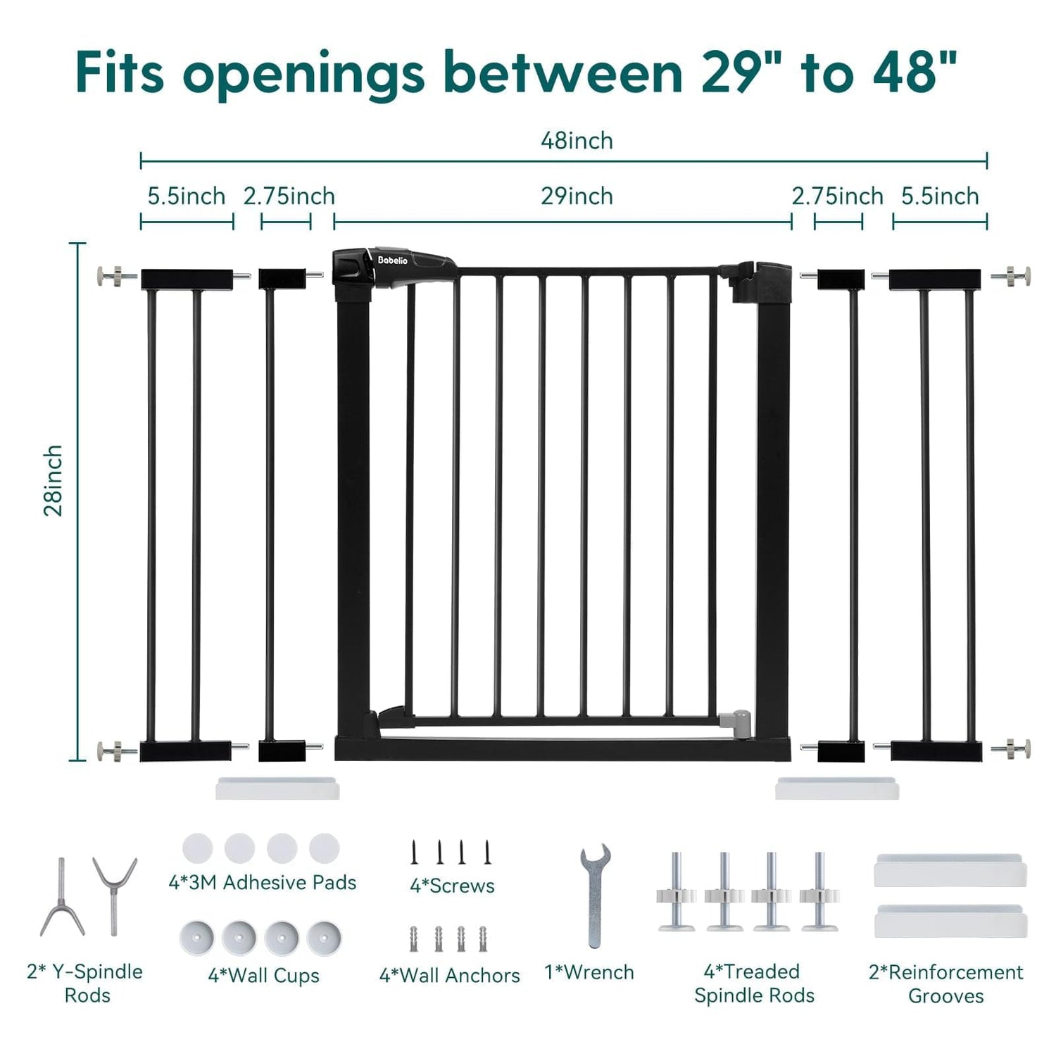 Babelio Adjustable 2948" Metal Baby Gate Easy Install, No Drill