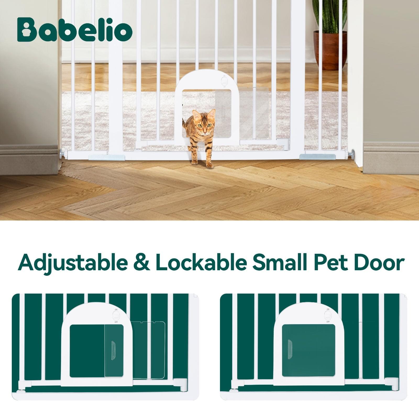 Babelio 29-48" Extra Wide Baby Gate with Adjustable Cat Door, Easy Install Pressure/Hardware Mounted Dog Gates for The House - babeliobaby