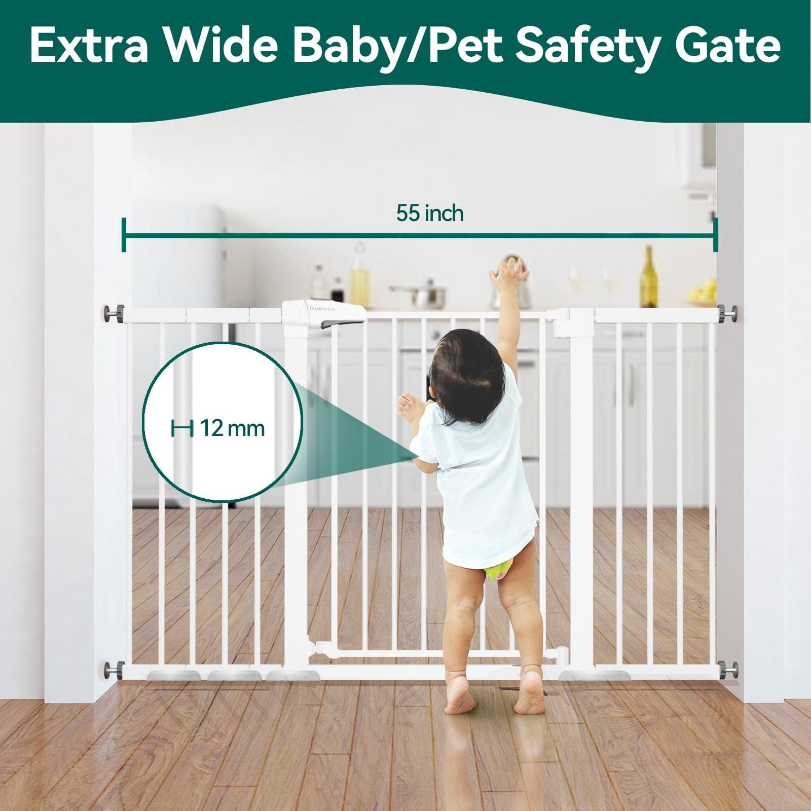 BABELIO 29-55 Inch Extra Wide Baby Gate, Metal Dog Gate, Pressure Mounted Pet Gate for Stairs & Doorways - babeliobaby