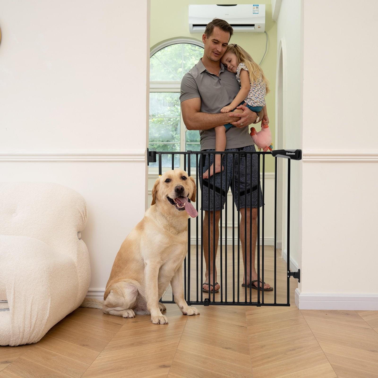 Babelio 34" Extra Tall Baby/Dog Gate with No Threshold Design Walk Thru Door, 26-43" Auto Close Safety Gate for Babies, Elders and Pets - babeliobaby