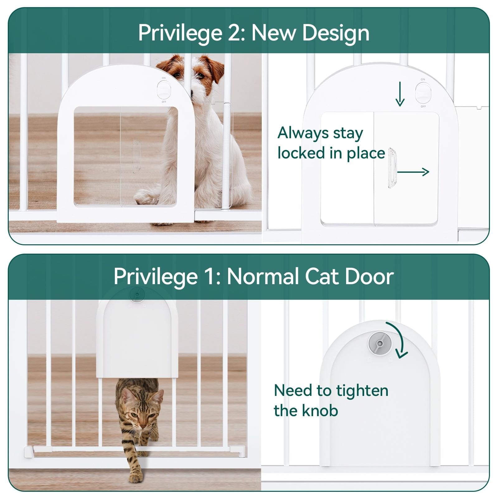 Babelio 36" Tall Upgraded Baby Gate with Cat Door, 29-43" Auto Close Durable Dog Gate for Stairs, Doorways and House, White - babeliobaby