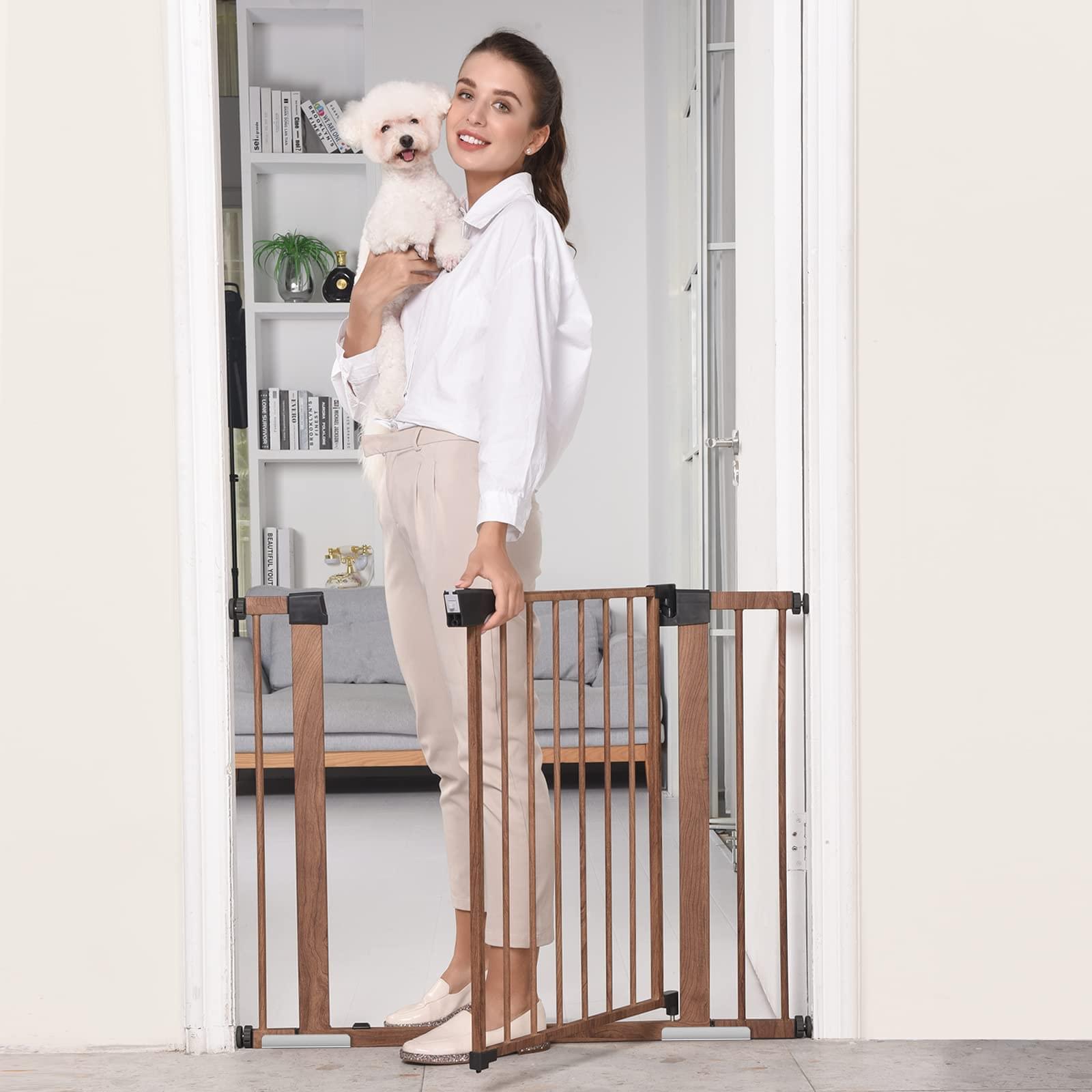 Babelio Baby Metal Gate Extension with Wood Pattern, 5.5''(14 cm) Extra Wide Pet Gate for Stairs & Doorways, Pressure Mounted Dog Gate, 28" Tall - babeliobaby