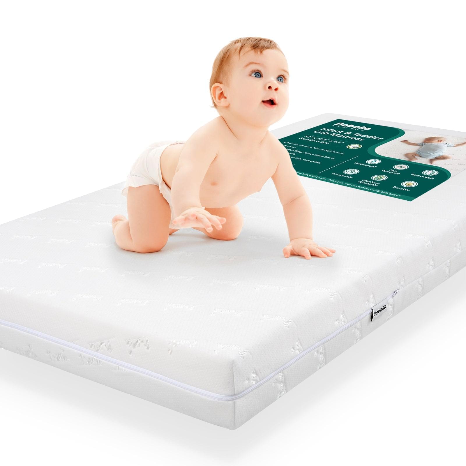 Babelio Premium Memory Foam Crib Mattresses, 2-Stage, Cool Gel, with Waterproof Lining & Removable Mattress Cover, for Standard Crib & Toddler Bed (
