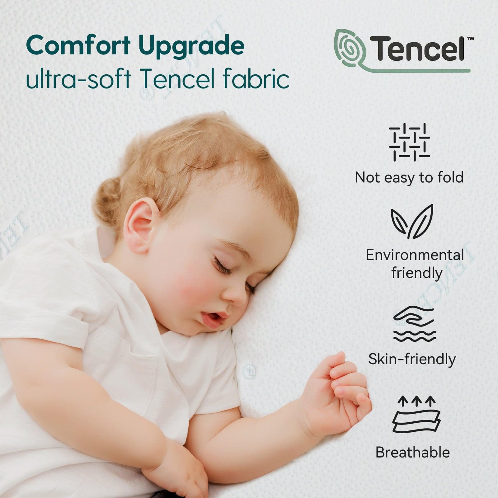 Babelio crib mattress with Tencel cover, baby sleeping in nursery, breathable design