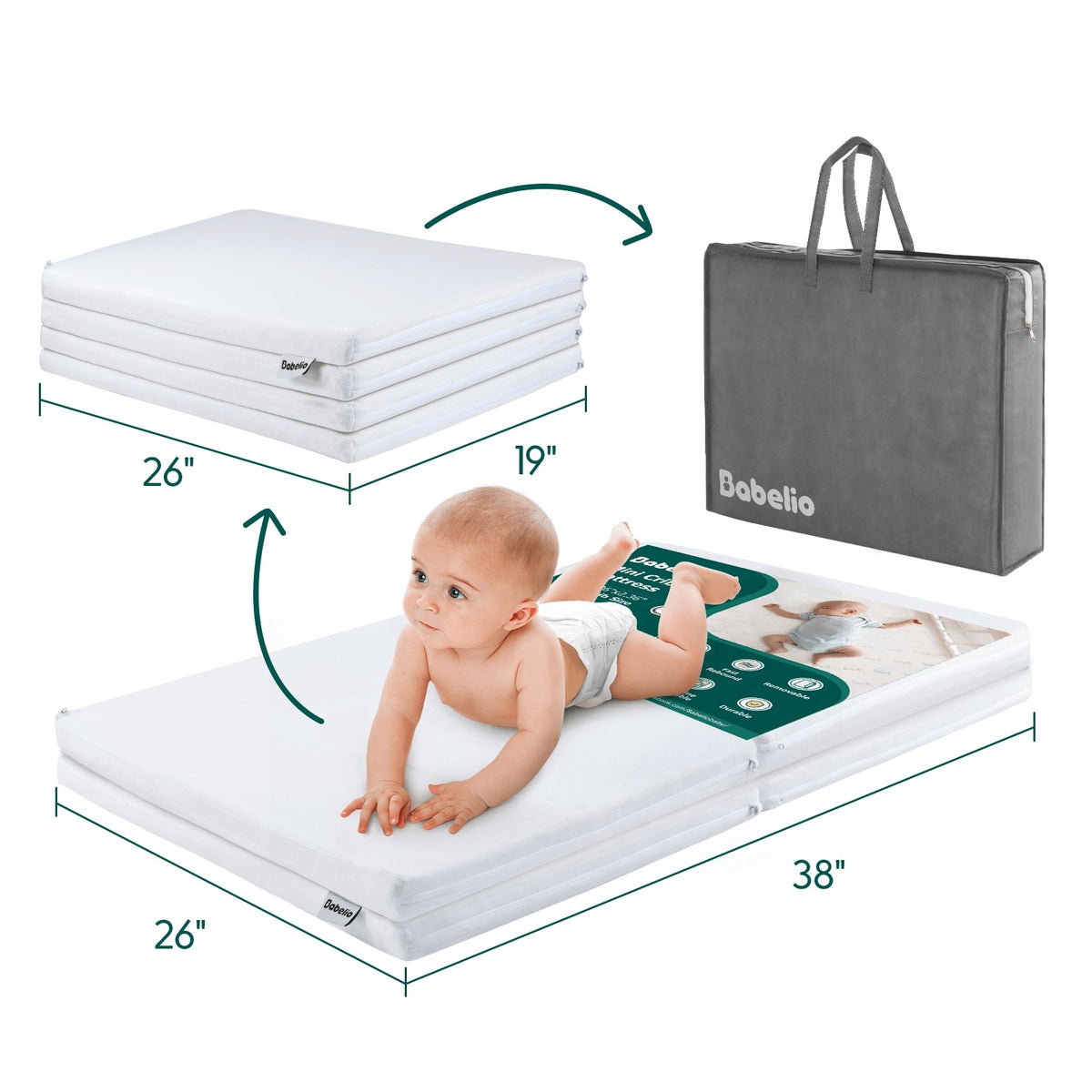 Crib Mattress Memory Foam Pad Toddler Bed Waterproof Removable Cover 38x  26