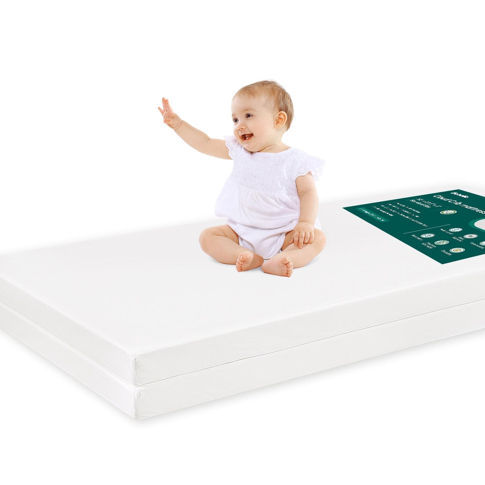 BABELIO Extendable Crib Mattress, with Breathable Foam, Waterproof Lining and Removable Mattress Cover, 52" x 27.5" x 5" - babeliobaby