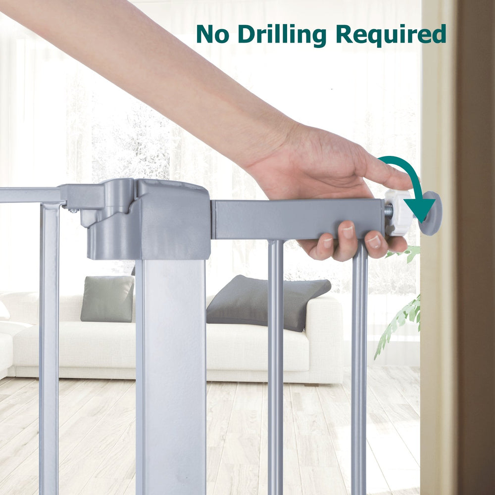 BABELIO Extra Wide Metal Baby Gate Extension Easy Installation Gra