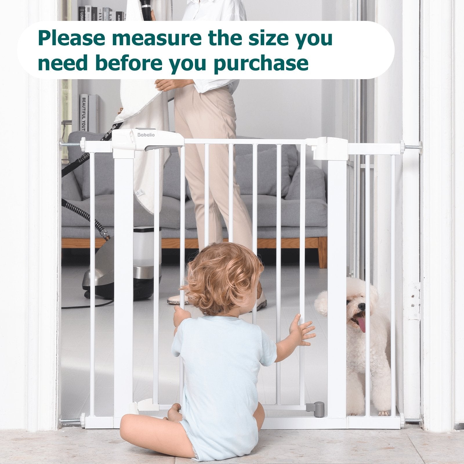 BABELIO Metal Baby Gate Dog Gate, 2.75 Inch and 5.5 Inch Extension, Extra Wide Pet Gate, 28" Tall - babeliobaby
