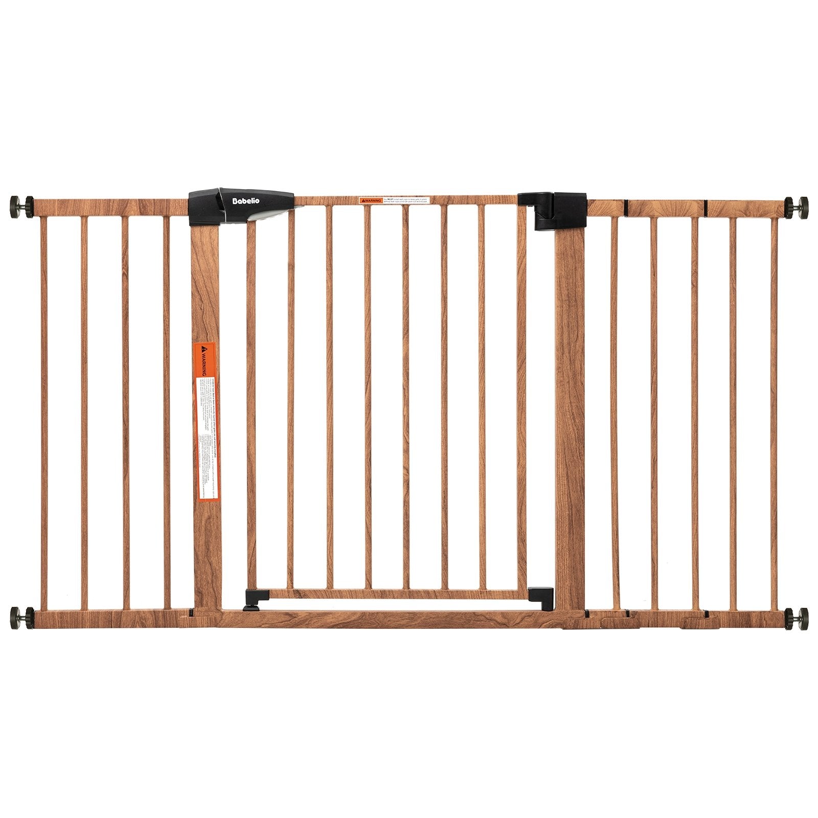 Babelio Metal Baby Gate with Wood Pattern, Easy Install Pressure Mounted Dog Gate, No Drilling, No Tools Required - babeliobaby