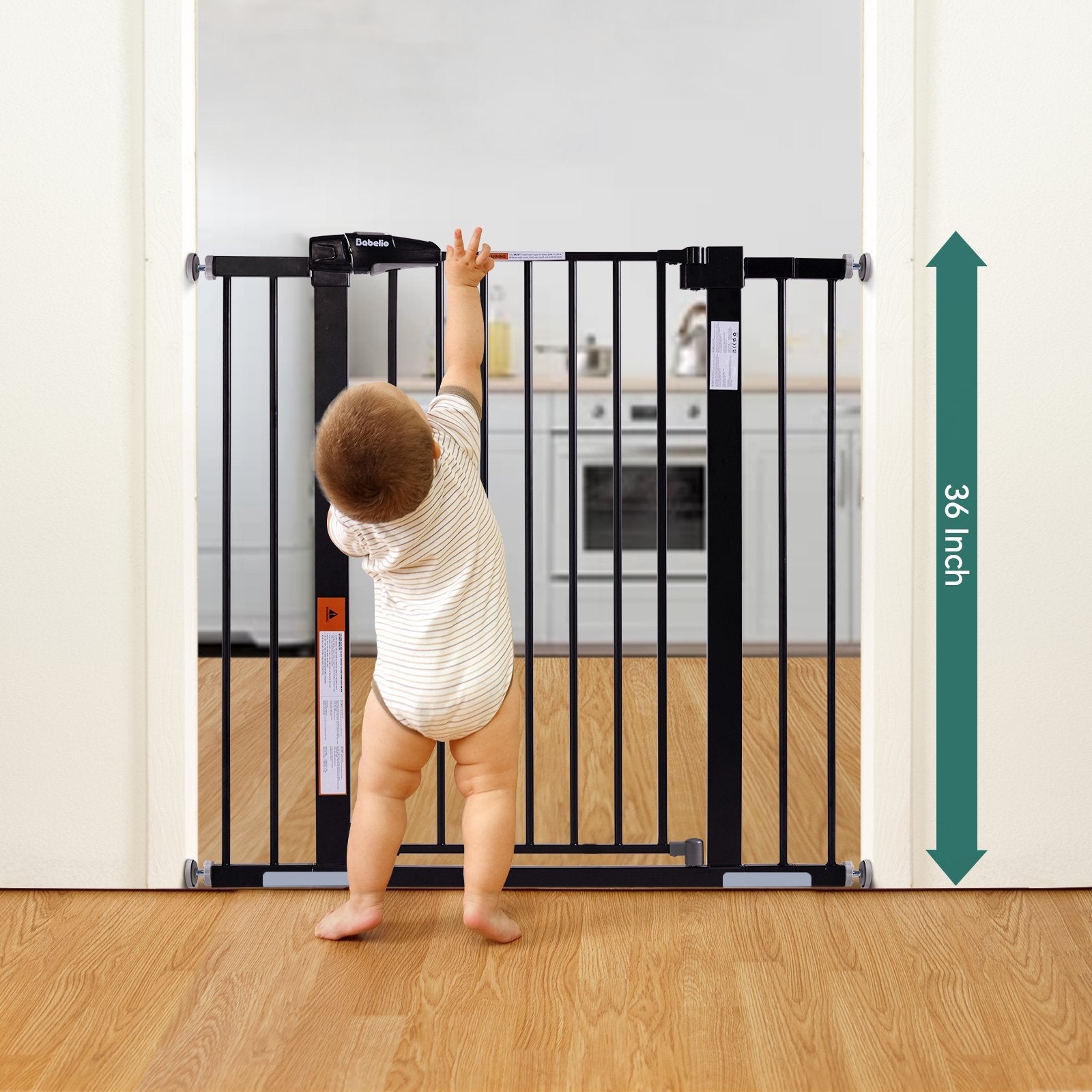 Babelio Protectors Easy Install 26-40" Metal Baby/Pet Gate 36" High (Black) - babeliobaby