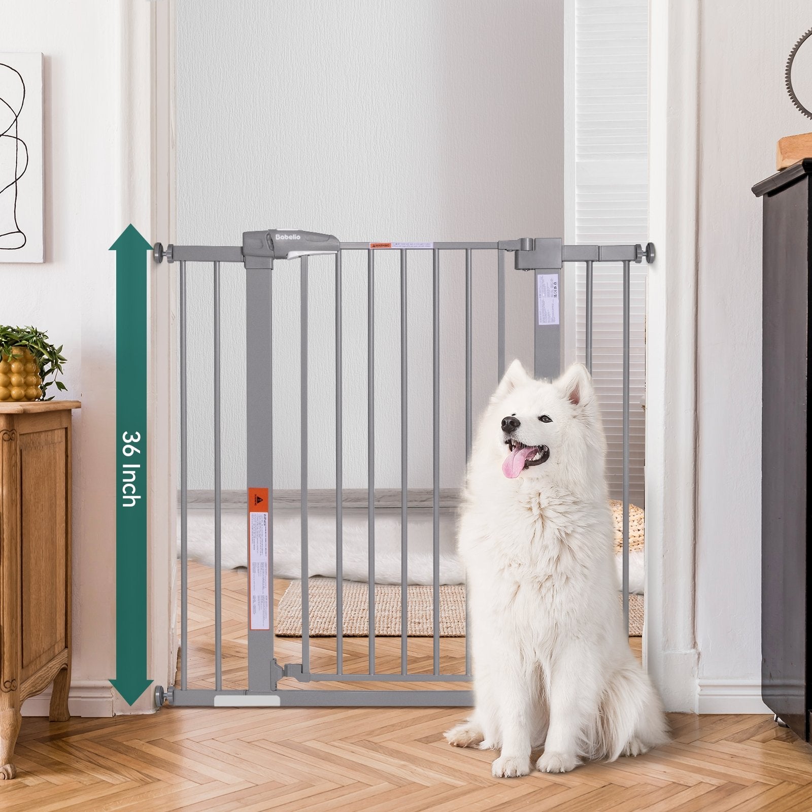 Babelio Protectors Easy Install 26-40" Metal Baby/Pet Gate 36" High (Gray) - babeliobaby