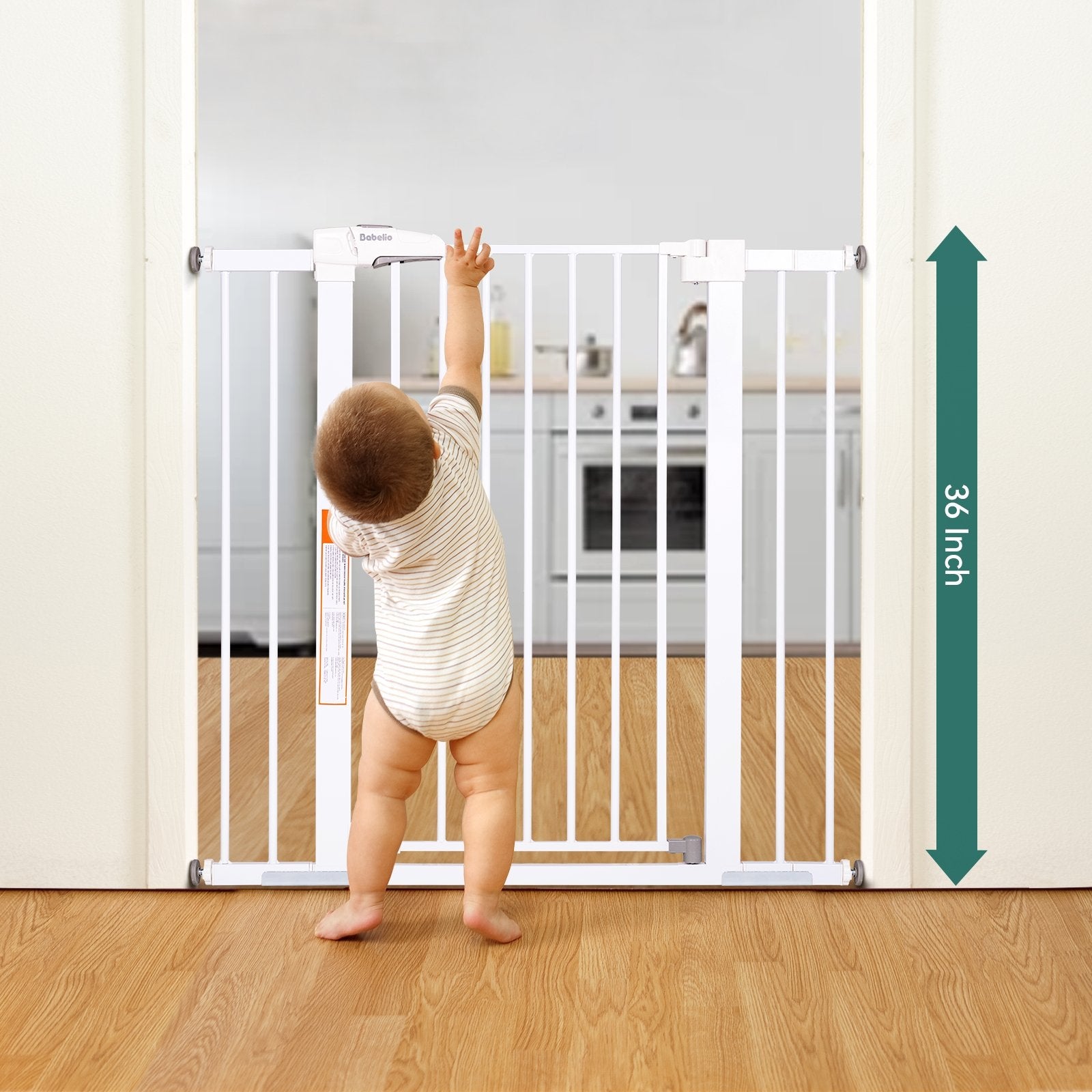 Babelio Protectors Easy Install 26-40" Metal Baby/Pet Gate 36" High (White) - babeliobaby