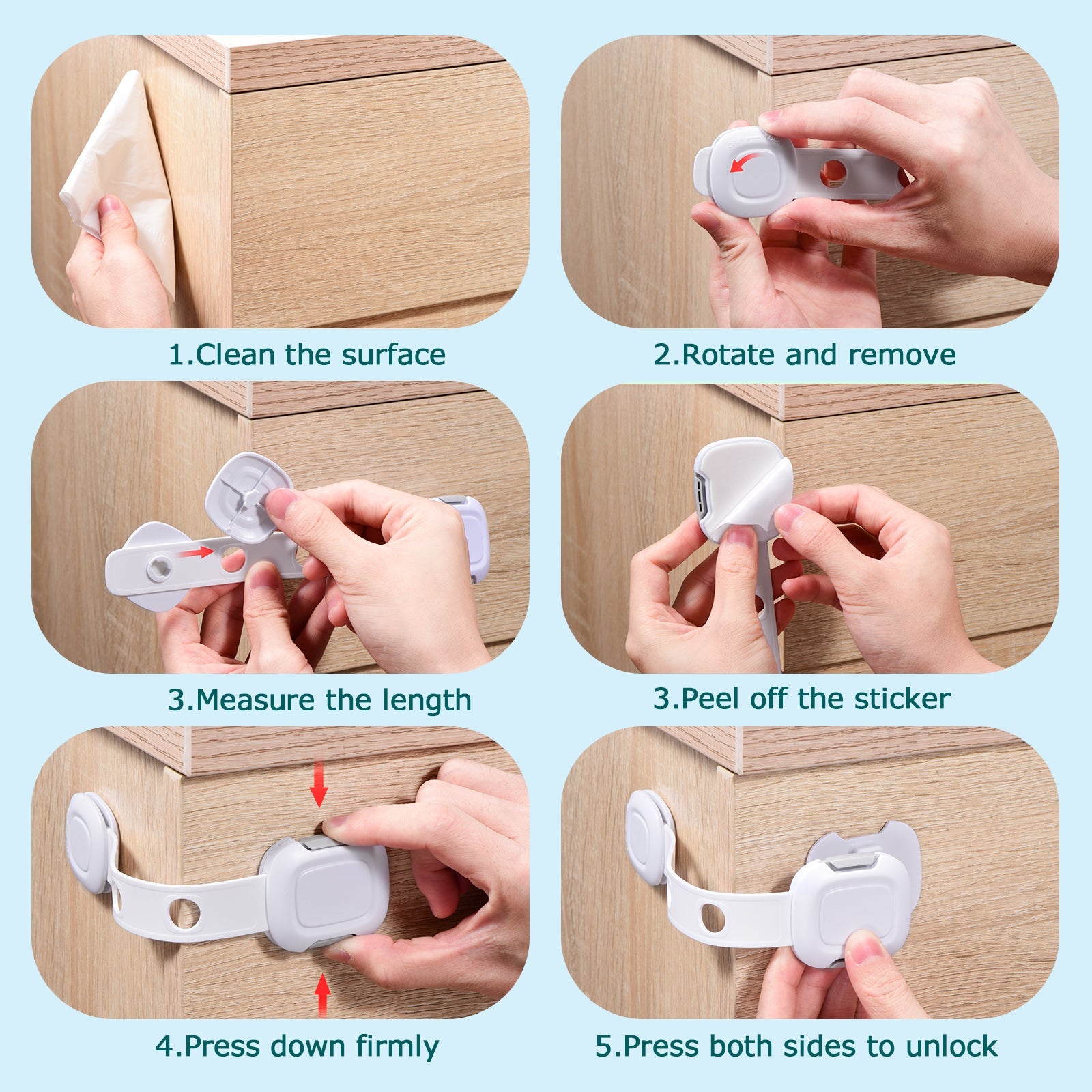Child Safety Locks (10-Pack) - Cabinet Locks Baby Proofing - Baby Safety  Products Easy to Install (No Drilling) 3M Adhesive for Drawers, Cabinet  Seat
