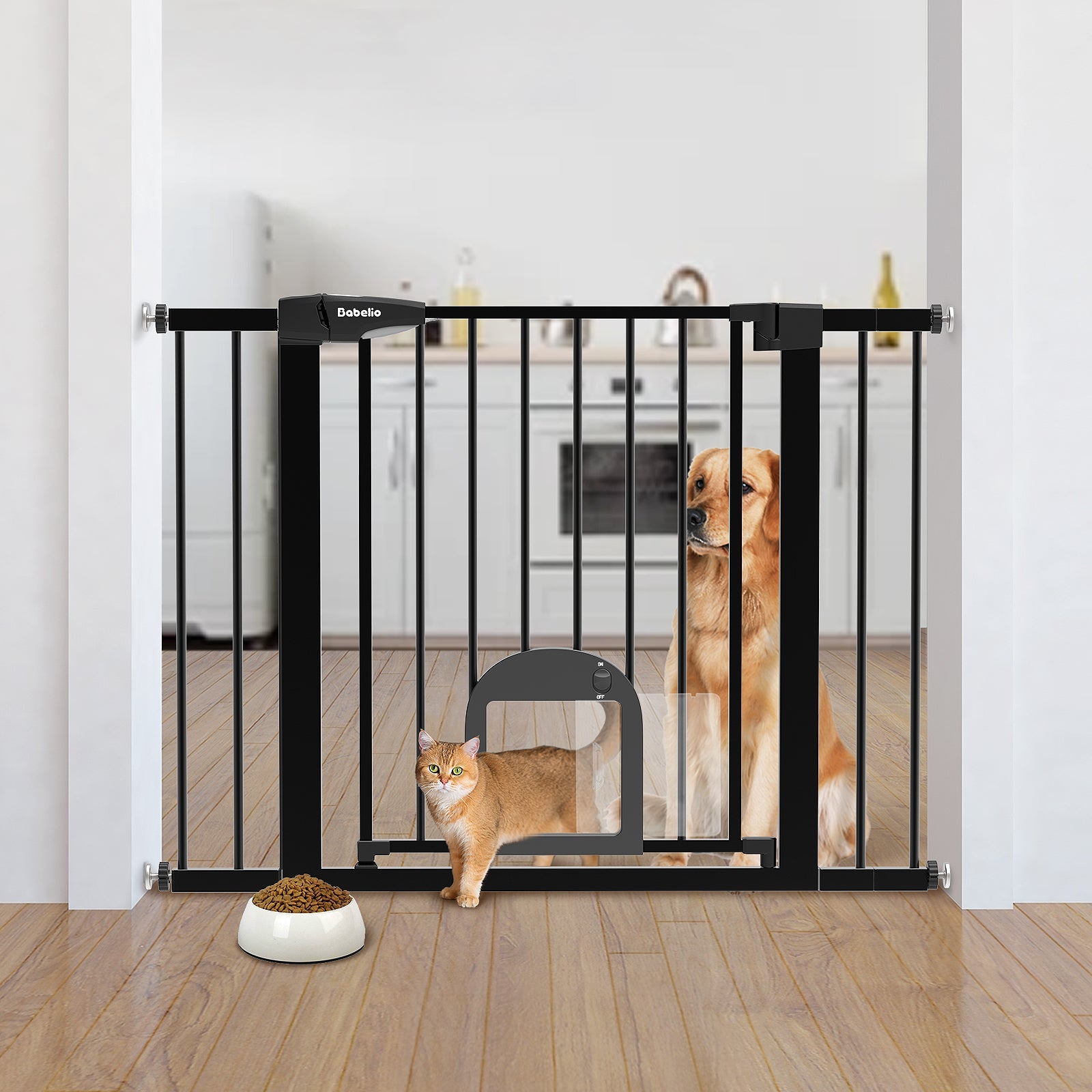 Babelio Upgraded 29-43" Baby Gate with Cat Door, Auto Close Dog Gate for Stairs - babeliobaby