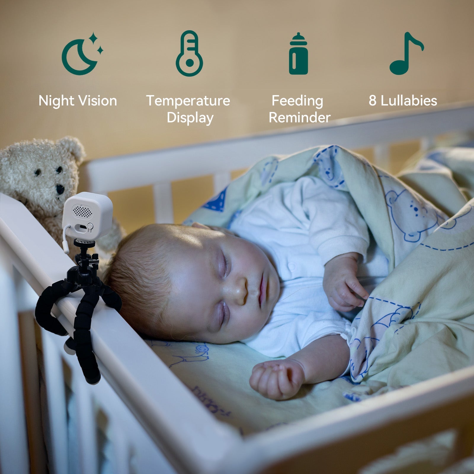 BABELIO Video Baby Monitor: Audio, 2-Way Talk, 1000ft Range, Night Vision, Temperature Sensor, No WiFi Needed, Portable, Wall-Mountable - babeliobaby