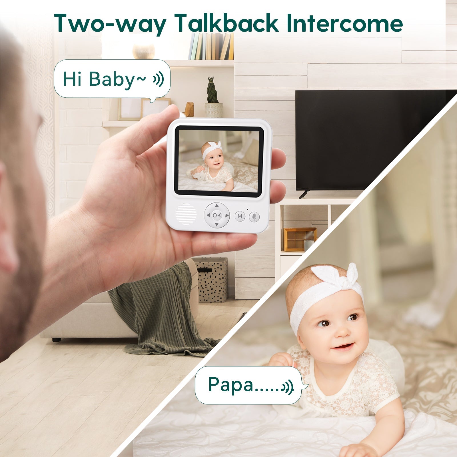 BABELIO Video Baby Monitor: Audio, 2-Way Talk, 1000ft Range, Night Vision, Temperature Sensor, No WiFi Needed, Portable, Wall-Mountable - babeliobaby