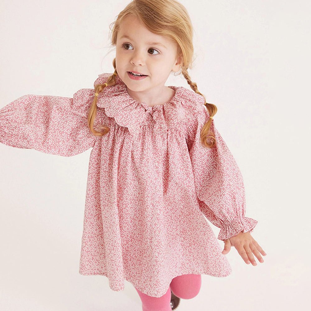 Enchanting Long-Sleeve Princess Dress with Lace Details – 100% Cotton for Fall 2023 - babeliobaby