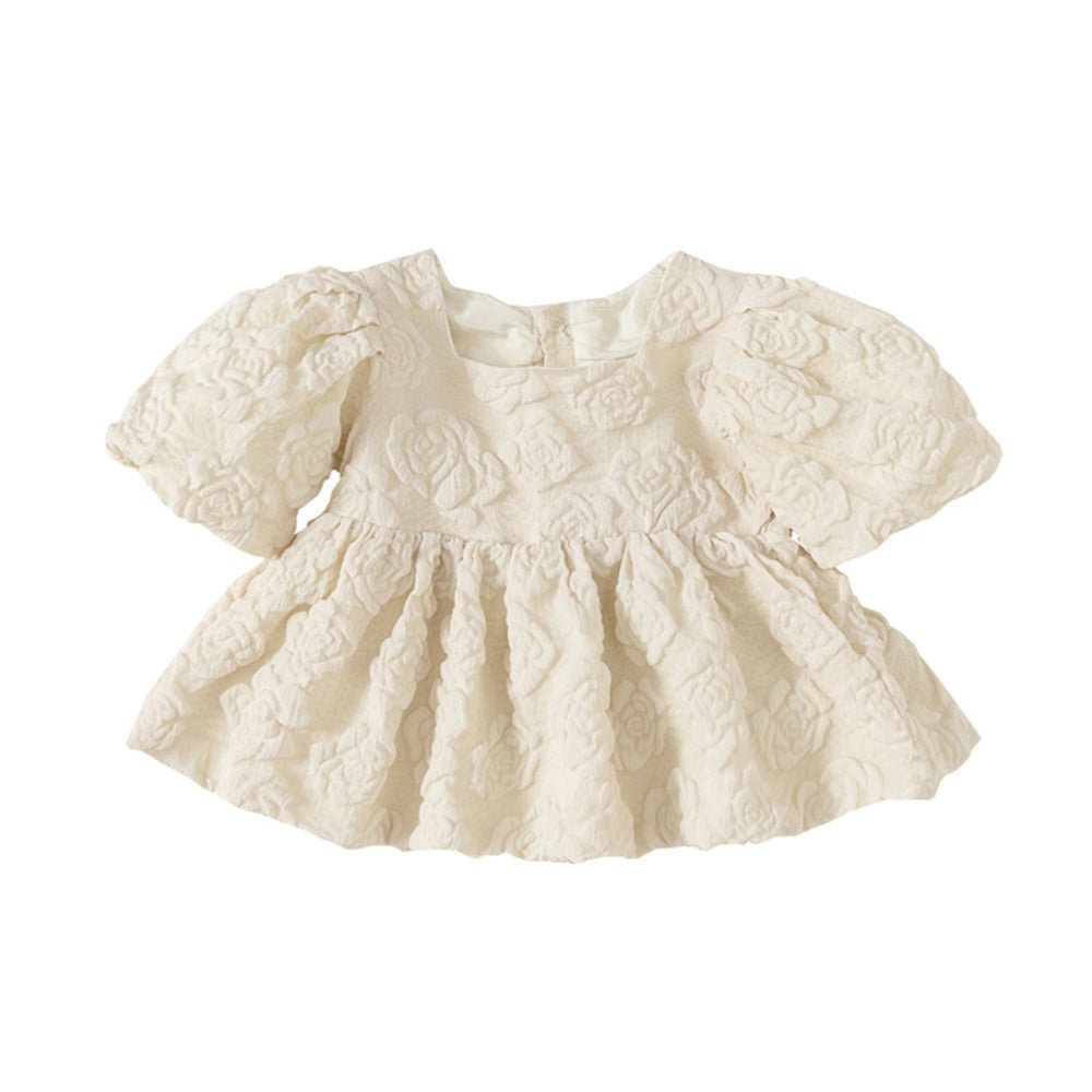 Girls' Fashionable Textured Doll Top with Puff Sleeves for Fall - Retro Chic - babeliobaby