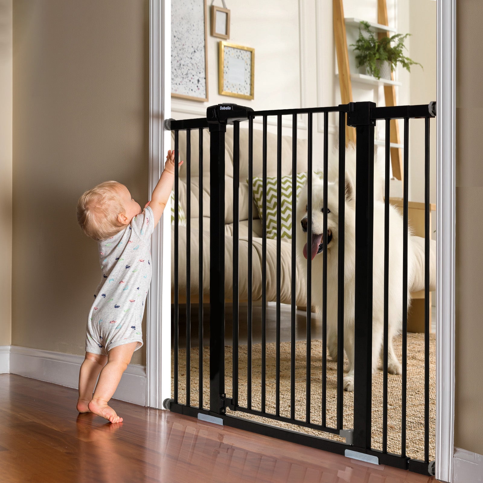  Babelio Metal Baby Gate, 29-48'' Auto Close Easy Install Pet  Gate, Extra Wide Walk Thru Child Safety Gate with Door, Pressure Mounted  Dog Gate for Doorways & Stairs, with Y Spindle