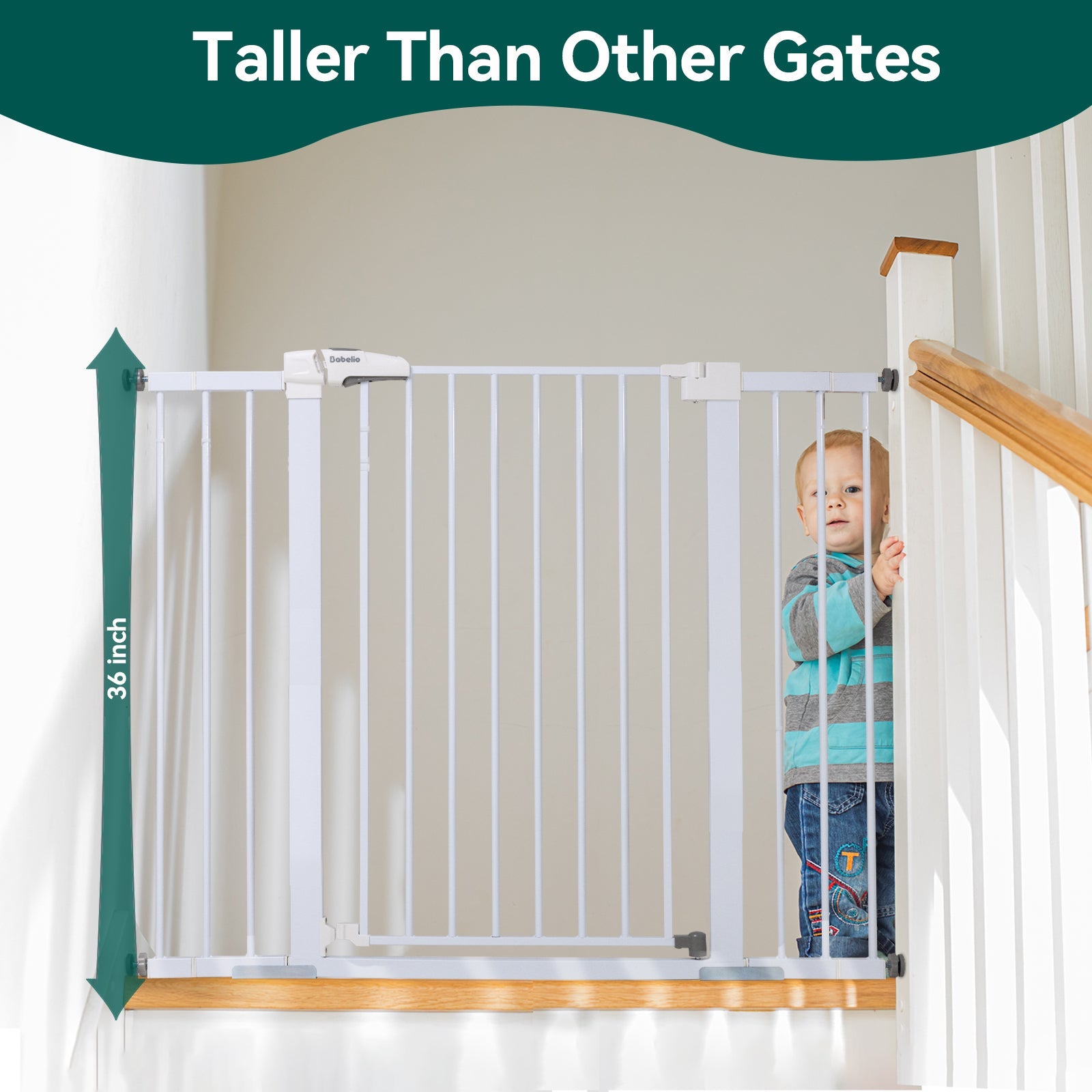 Mom's Choice Award Winner: BABELIO 36" Extra Tall Metal Baby & Pet Gate for Stairs and Doorways - babeliobaby