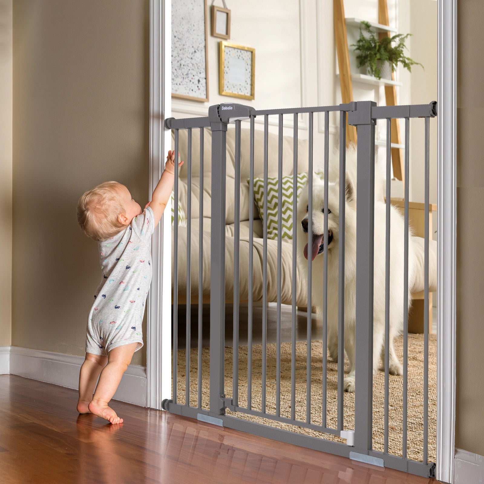 Mom's Choice Award Winner: BABELIO 36" Extra Tall Metal Baby & Pet Gate for Stairs and Doorways - babeliobaby
