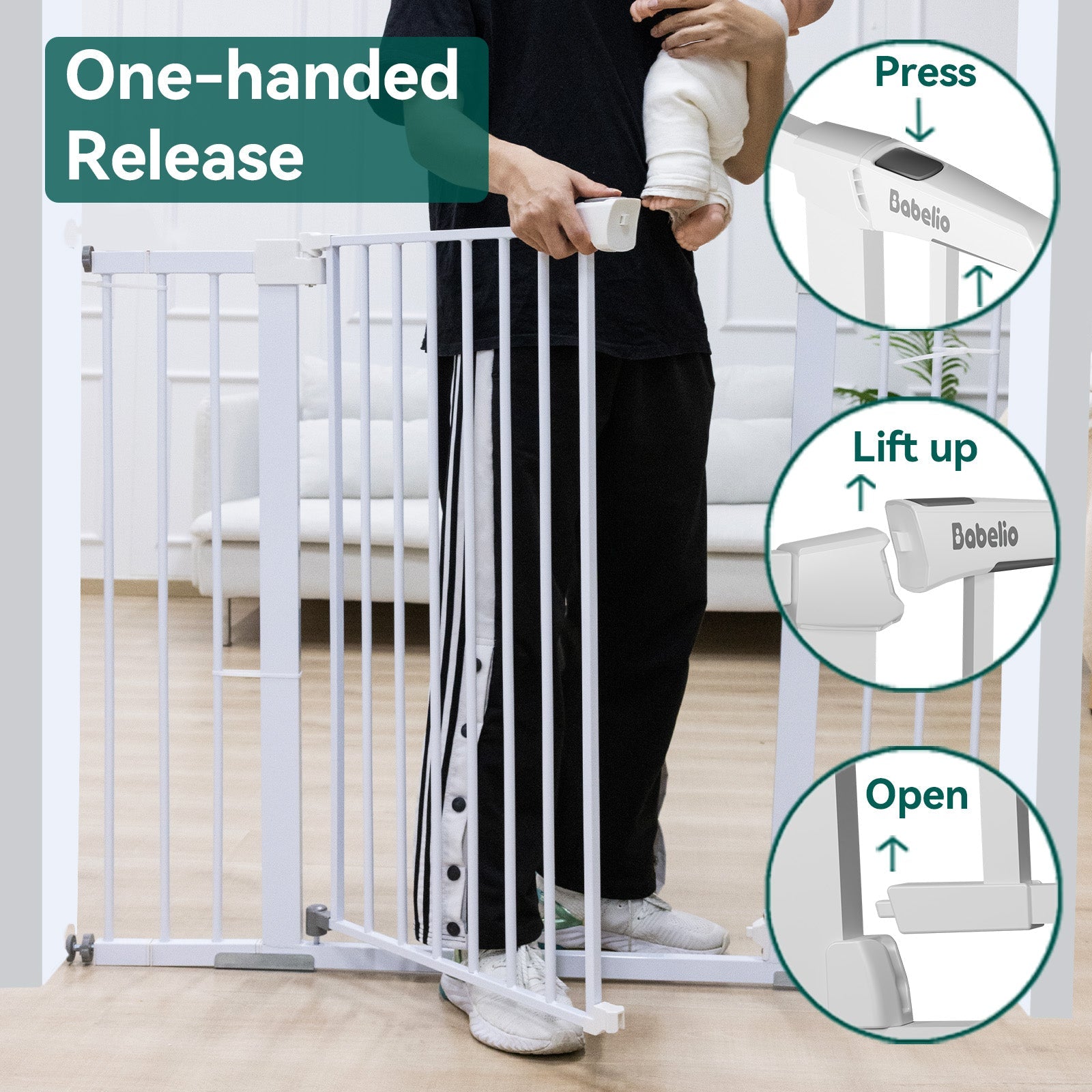 Mom's Choice Award Winner: BABELIO 36" Extra Tall Metal Baby & Pet Gate for Stairs and Doorways - babeliobaby