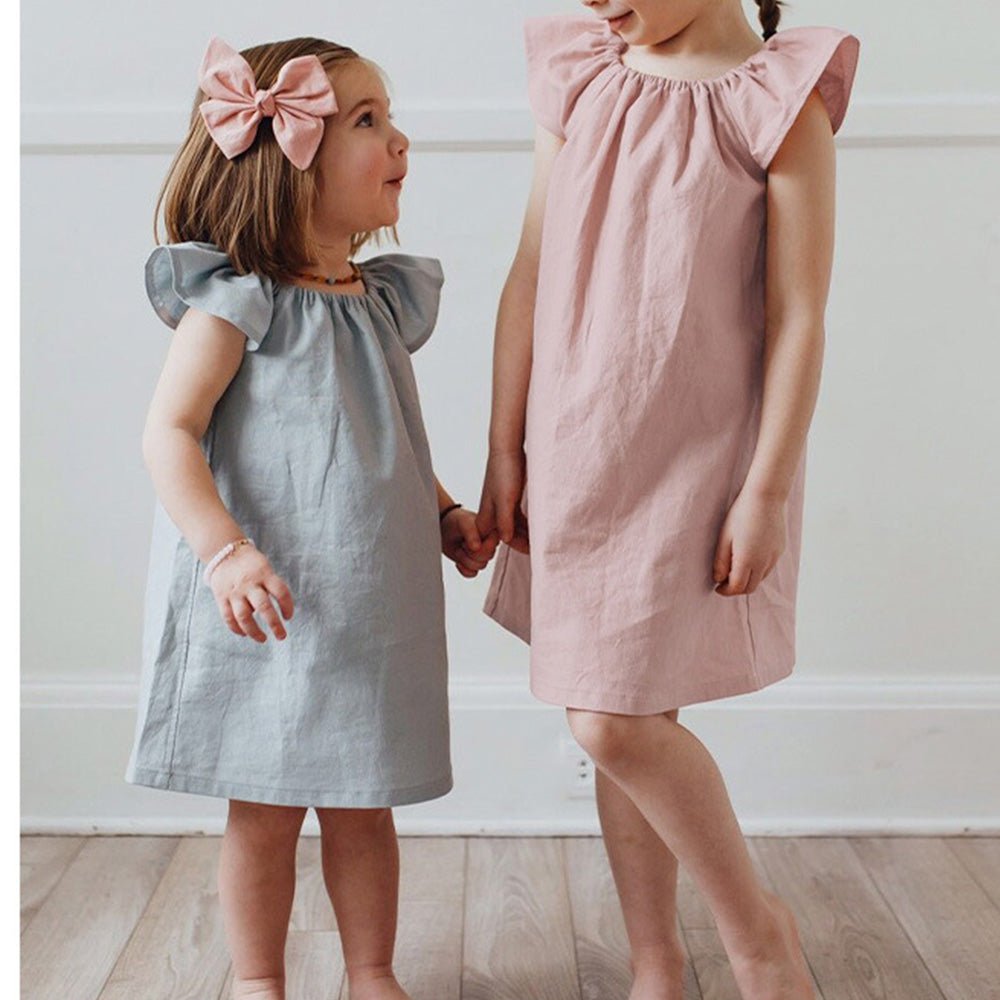 Princess Style Linen Blend Girls' Dress - Summer A-line Short Sleeve Dress - babeliobaby