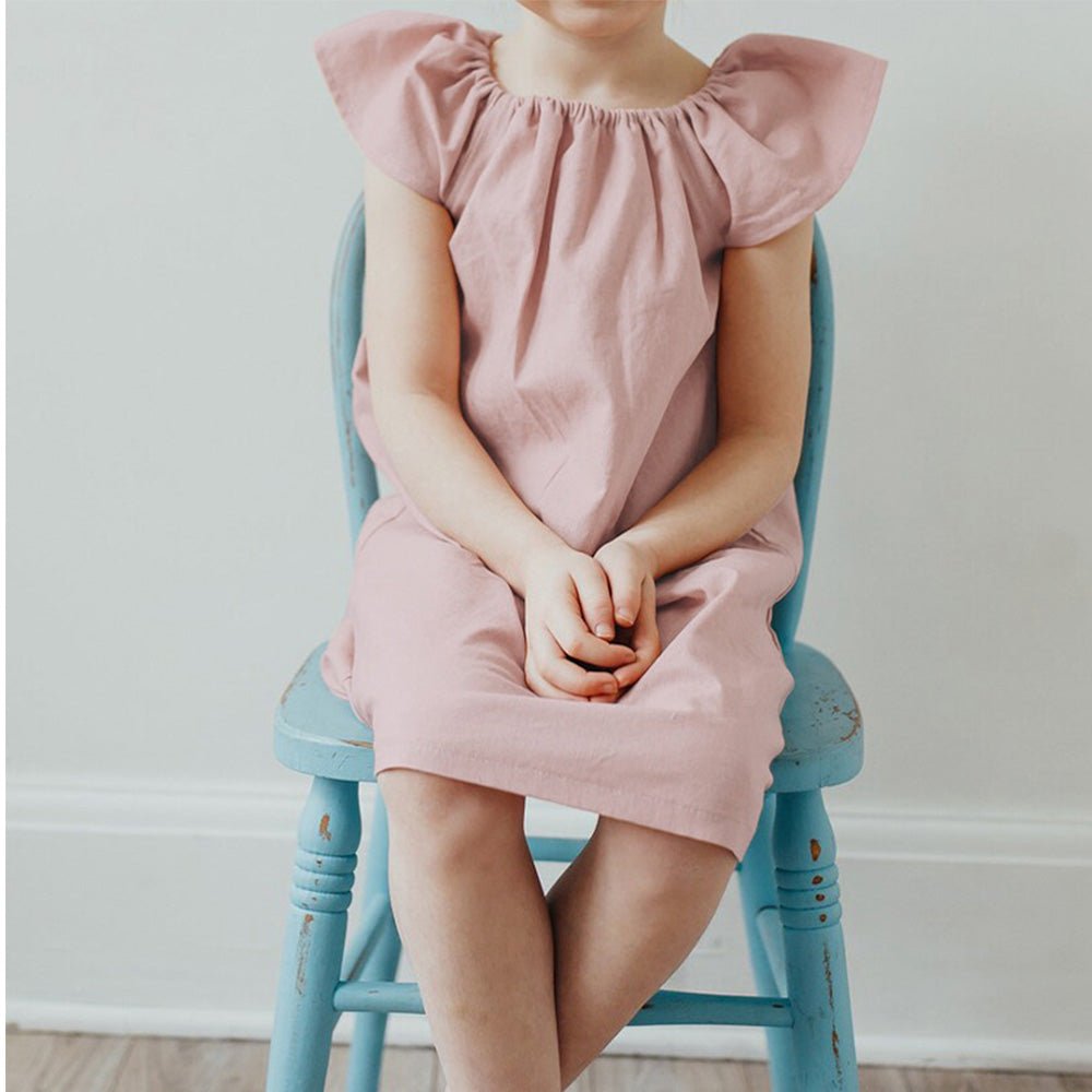 Princess Style Linen Blend Girls' Dress - Summer A-line Short Sleeve Dress - babeliobaby