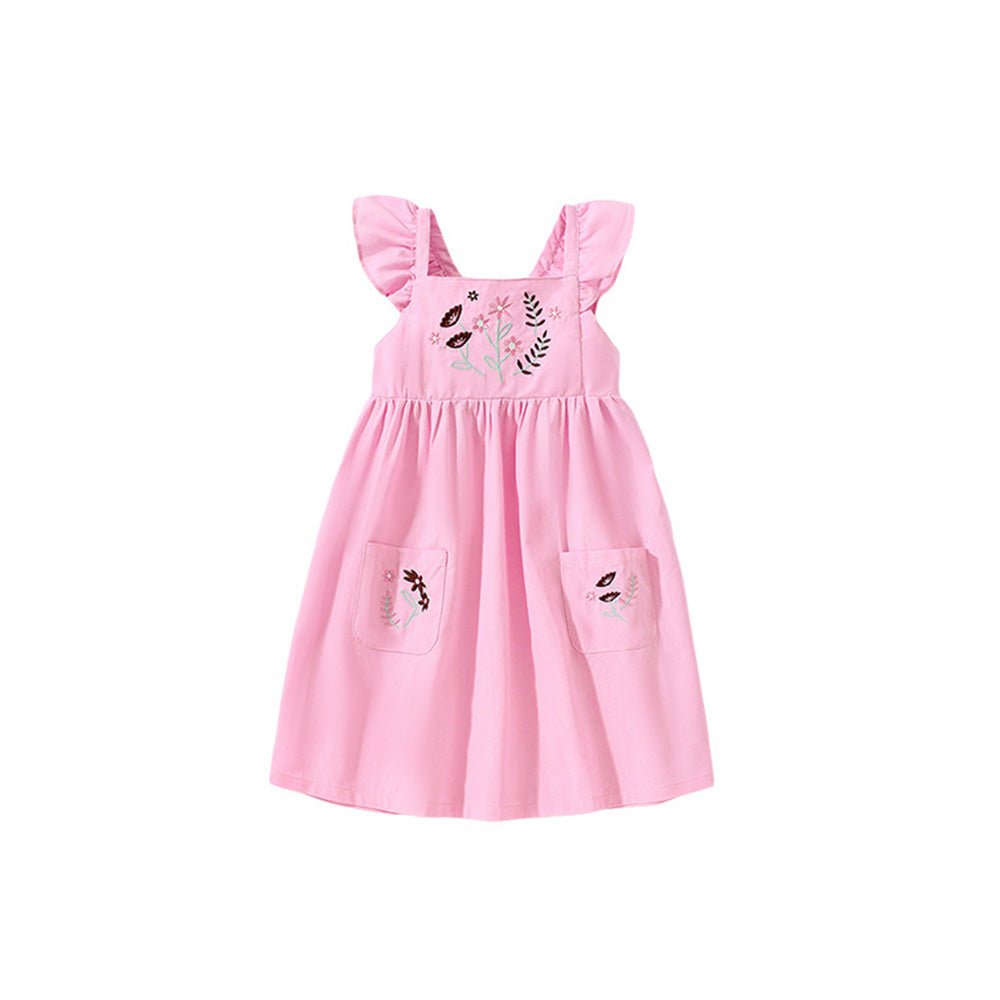 Tiny Cuddling Cute Animal & Floral Embroidery Sleeveless Princess Dress for Girls - babeliobaby
