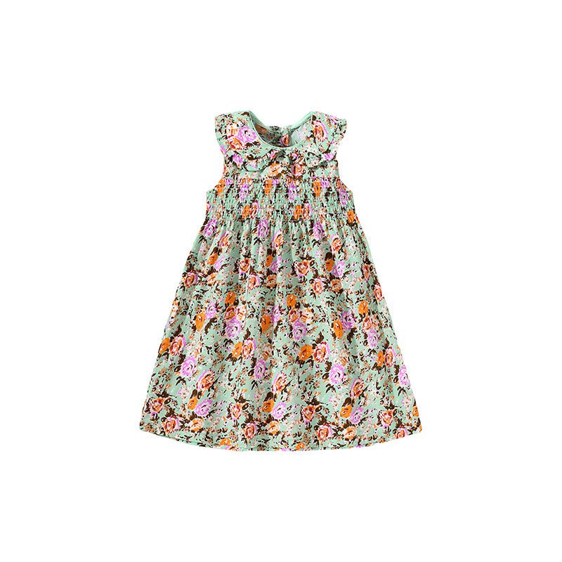Tiny Cuddling Girls' Sleeveless Floral Collar Cotton Dress - Summer New Arrival - babeliobaby