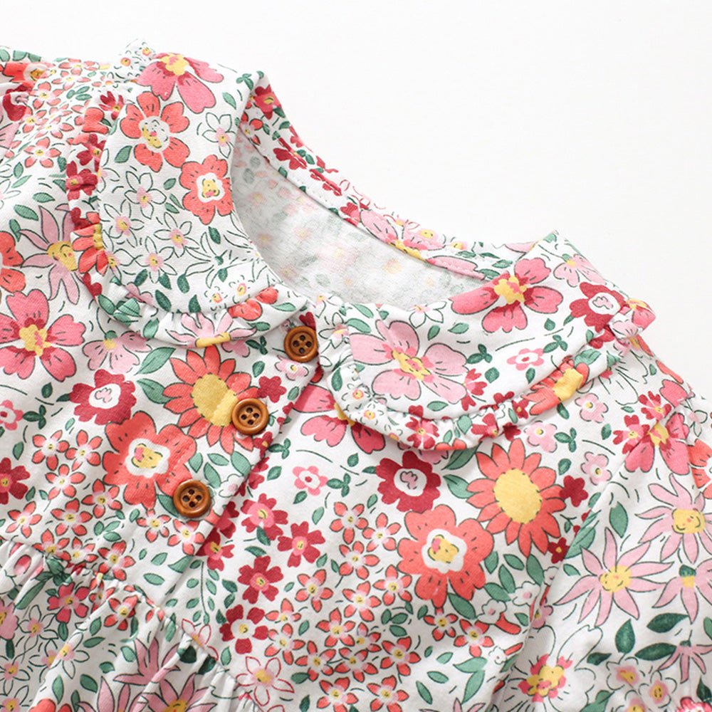 Tiny Cuddling Girls' Summer Dress: New Floral Princess Dress with Short Sleeves - babeliobaby