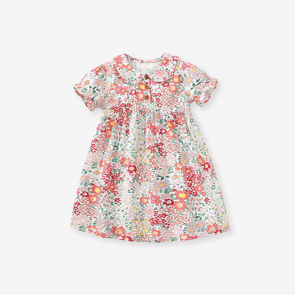 Tiny Cuddling Girls' Summer Dress: New Floral Princess Dress with Short Sleeves - babeliobaby