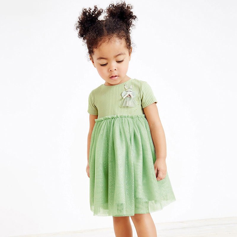 Tiny Cuddling Girls' Summer Short Sleeve Princess Dress - Breathable Solid Color Mesh Tulle Girls' Dress - babeliobaby
