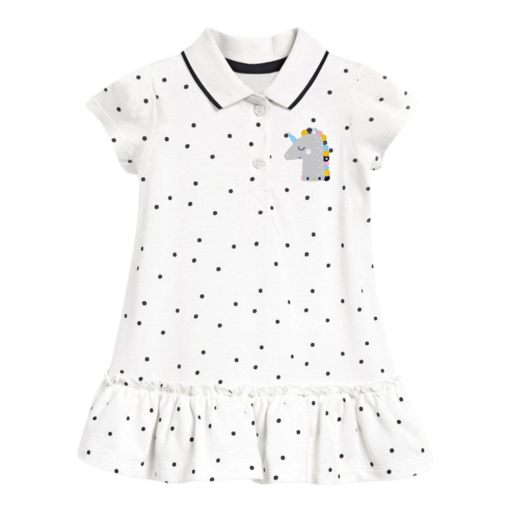 Tiny Cuddling Summer 2023 Polo Dress: Polka Dot Knit Cotton Dress for Girls - babeliobaby