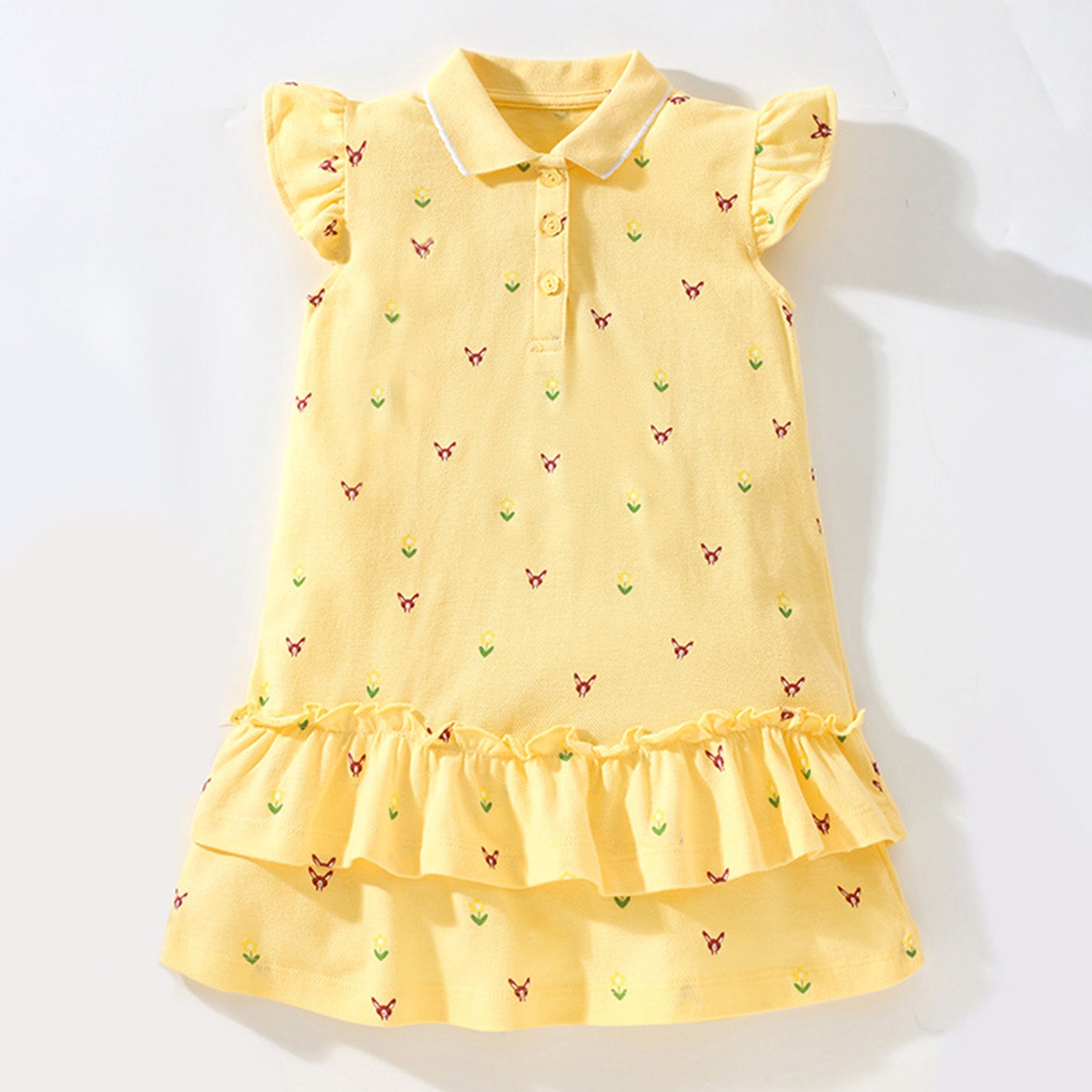 Ruffle Girl Dress Size Large (Little Girl store Large) Yellow Short Sleeve Chickens